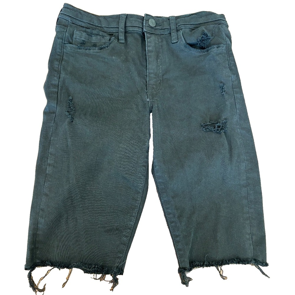 Vervet Bermuda Mid Rise Black Denim Distressed Shorts Size M - fits Small (27")‎
